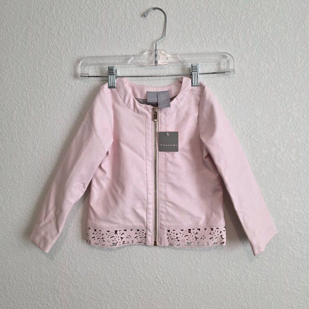 NWT Tahari Faux Leather Lace Trim Jacket Sz 3T